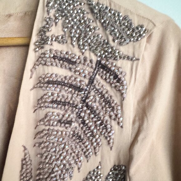 French Connection Nude Beige Pink Beaded open Front Blazer 10 - Picture 7 of 8